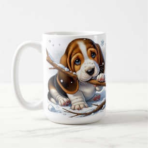 Adorable Puppy Holding a Snowy Stick Coffee Mug