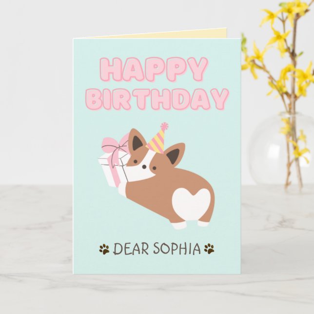 Adorable Puppy in a Hat Happy Birthday Pastel   Ca Card (Yellow Flower)