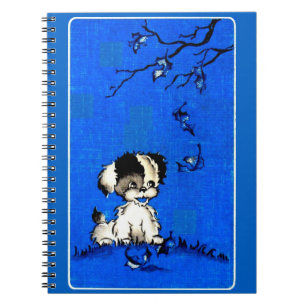 adorable puppy in autumn notebook