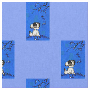 adorable puppy in autumn print fabric