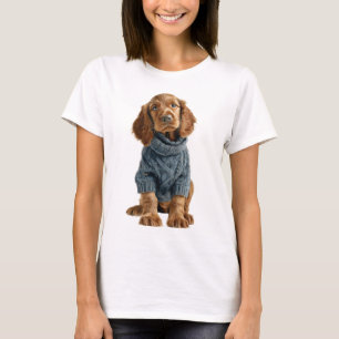 Adorable Puppy in Blue Knit Sweater Illustration