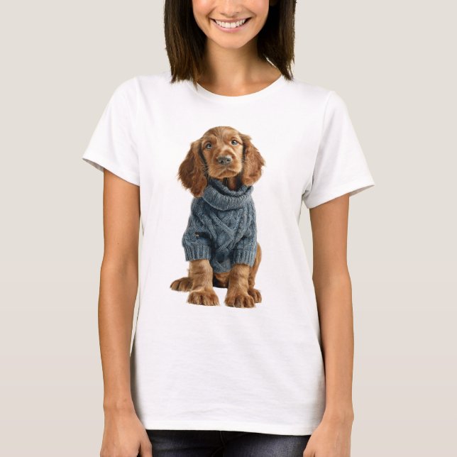 Adorable Puppy in Blue Knit Sweater Illustration (Front)