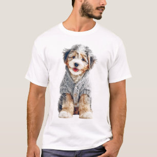 Adorable Puppy in Cosy Grey Knitted Sweater