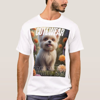 Adorable puppy in Floral Garden – Cute Aesthe T-Shirt