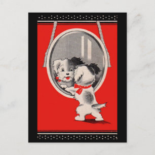 adorable puppy in the mirror postcard