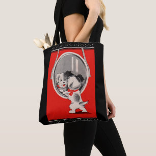 adorable puppy in the mirror tote bag