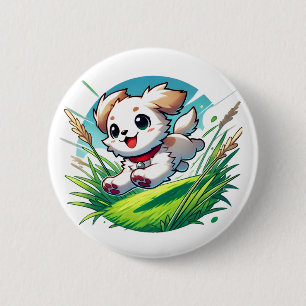 Adorable puppy joyfully running 6 cm round badge
