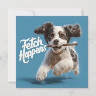 Adorable Puppy Mid-Air Running with a Stick
