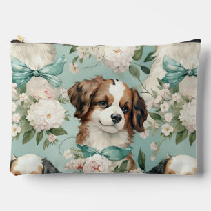 Adorable Puppy on Sage Green Background Accessory Pouch