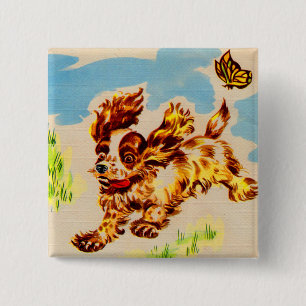 adorable puppy on the run 15 cm square badge