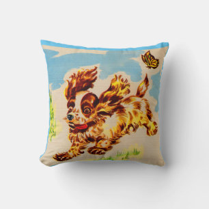 adorable puppy on the run cushion