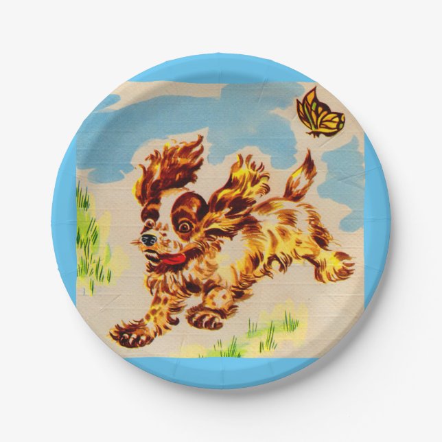 adorable puppy on the run paper plate (Front)