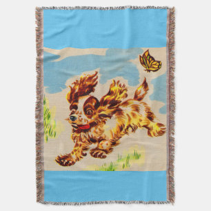 adorable puppy on the run throw blanket