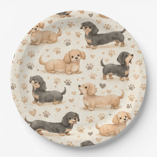Adorable Puppy Watercolor Pattern (1) Paper Plate