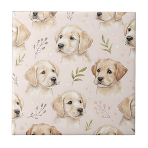 Adorable Puppy Watercolor Pattern (2) Ceramic Tile