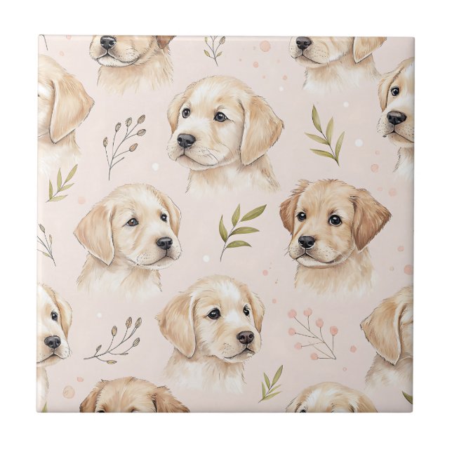 Adorable Puppy Watercolor Pattern (2) Ceramic Tile (Front)
