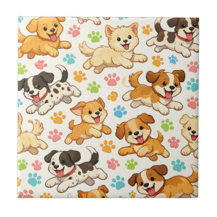 Adorable Puppy Watercolor Pattern (3) Ceramic Tile