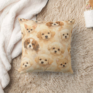 Adorable Puppy Watercolor Pattern (4) Cushion