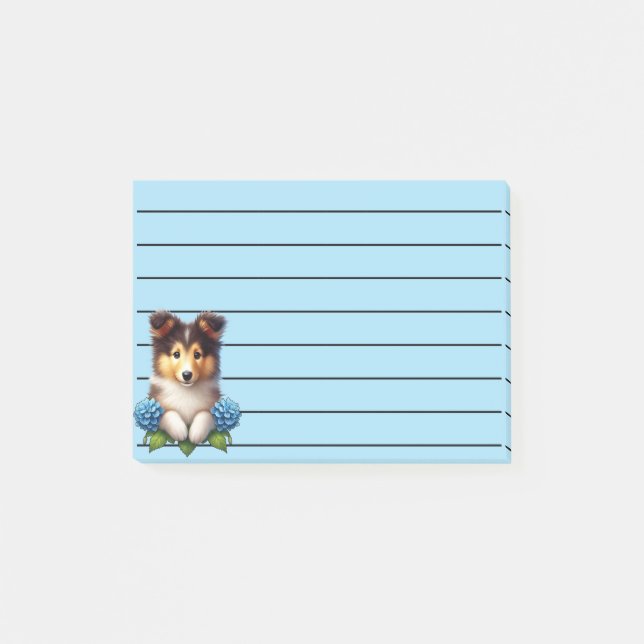Adorable Puppy with Blue Flowers  Post-it Notes (Front)