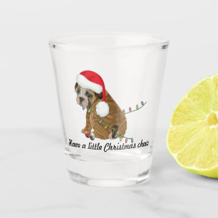 Adorable Puppy With Christmas Hat and Lights  Shot Glass