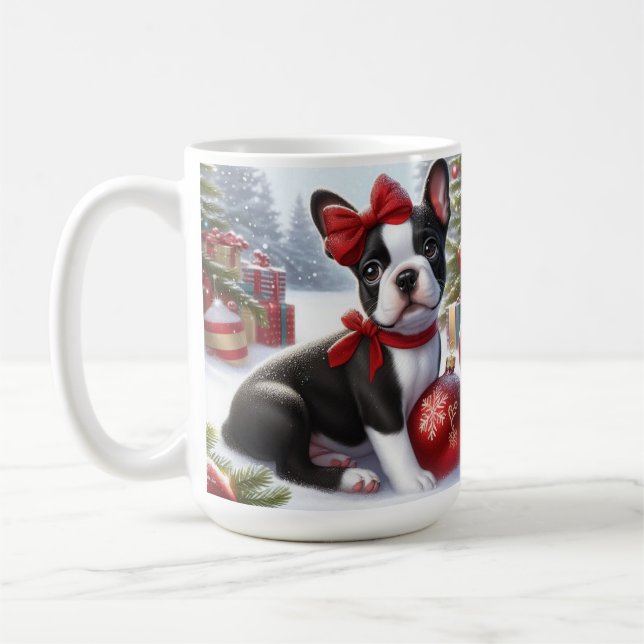 Adorable Puppy with Christmas Ornaments  Coffee Mug (Left)