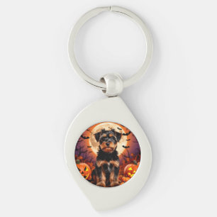 Adorable Puppy with Halloween Background Key Ring