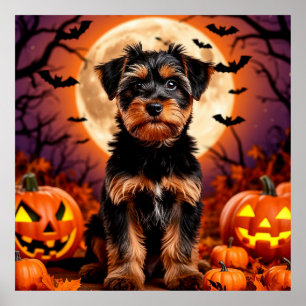 Adorable Puppy with Halloween Background Poster