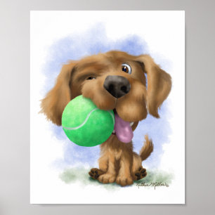 Adorable Puppy With Tennis Ball cartoon Poster