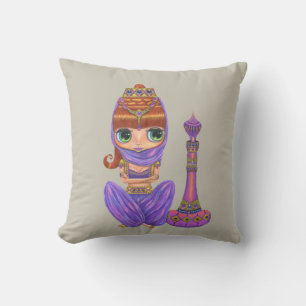 Adorable Purple Genie Girl Big Green Eyes Cushion