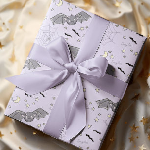 Adorable Purple Spooky Cute Bats Halloween Wrapping Paper