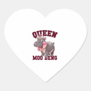 Adorable QUEEN MOO DENG Mum Baby Hippo Princess Ch Heart Sticker