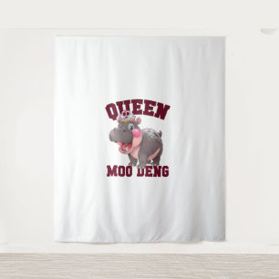 Adorable QUEEN MOO DENG Mum Baby Hippo Princess Ch Tapestry