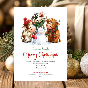 Adorable Quirky Animals Cartoon Christmas Greeting Holiday Card