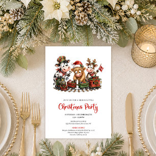Adorable Quirky Animals Cartoon Christmas Party In Invitation