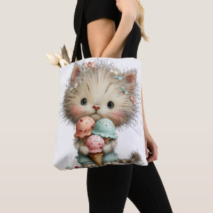ADORABLE QUIRKY SUMMER THEMED KITTEN TOTE BAG