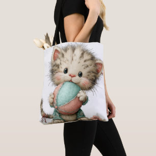 ADORABLE QUIRKY SUMMER THEMED KITTEN TOTE BAG