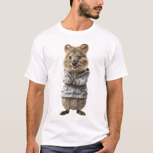 Adorable Quokka in a Grey Hoodie T-Shirt