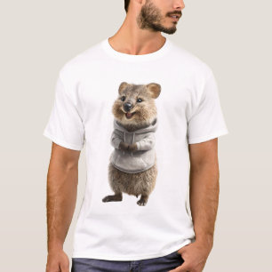 Adorable Quokka Wearing a Light Grey Hoodie T-Shirt