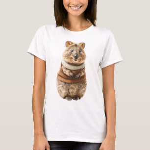 Adorable Quokka Wearing Cosy Knitted Brown Sweater