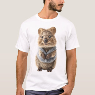 Adorable Quokka Wearing Knitted Grey T-Shirt