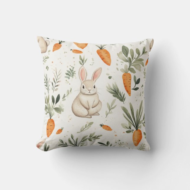 Adorable Rabbit and Carrot Fabric 3 Cushion (Front)