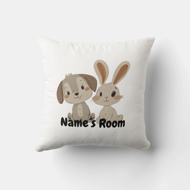 Adorable Rabbit and Puppy Friends Kids Room Cushion (Back)