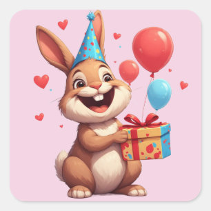 🐇 Adorable Rabbit Birthday Celebration Design Square Sticker