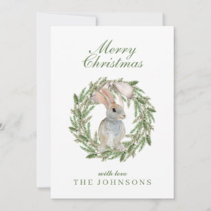 Adorable Rabbit Bunny in a Wreath Christmas Holiday Card