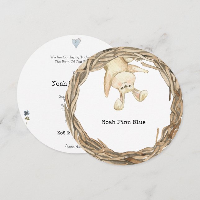 Adorable Rabbit Cute Animal Baby Announcement Card (Front/Back)