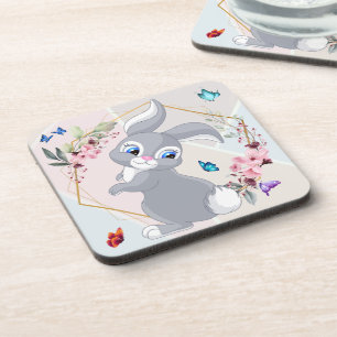 Adorable Rabbit Flower Butterflies Themed Coaster