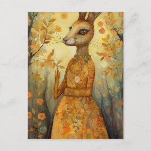Adorable Rabbit Folkart Postcard