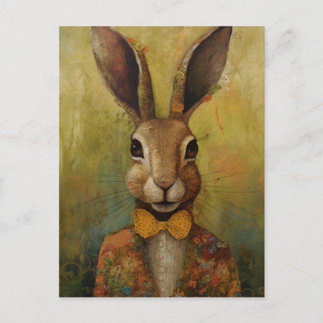 Adorable Rabbit in a Floral Suit Postcard (Front)