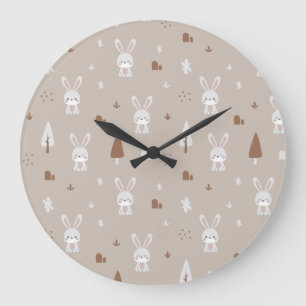 Adorable Rabbit Kids Pattern Large Clock