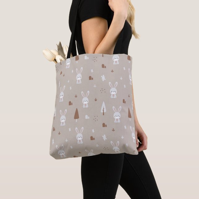Adorable Rabbit Kids Pattern Tote Bag (Close Up)